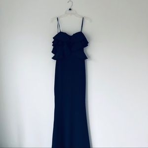 Floor length navy strapless dress